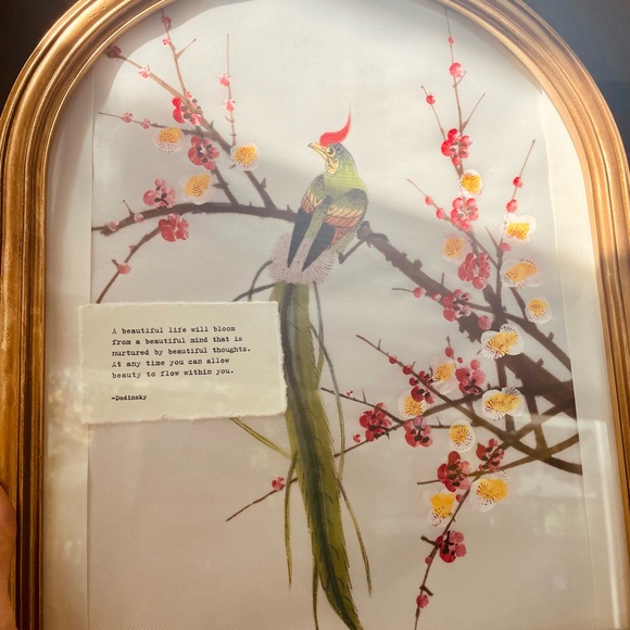 Framed Bird and Blossom Art with Gold Frame - Picture 3 of 8